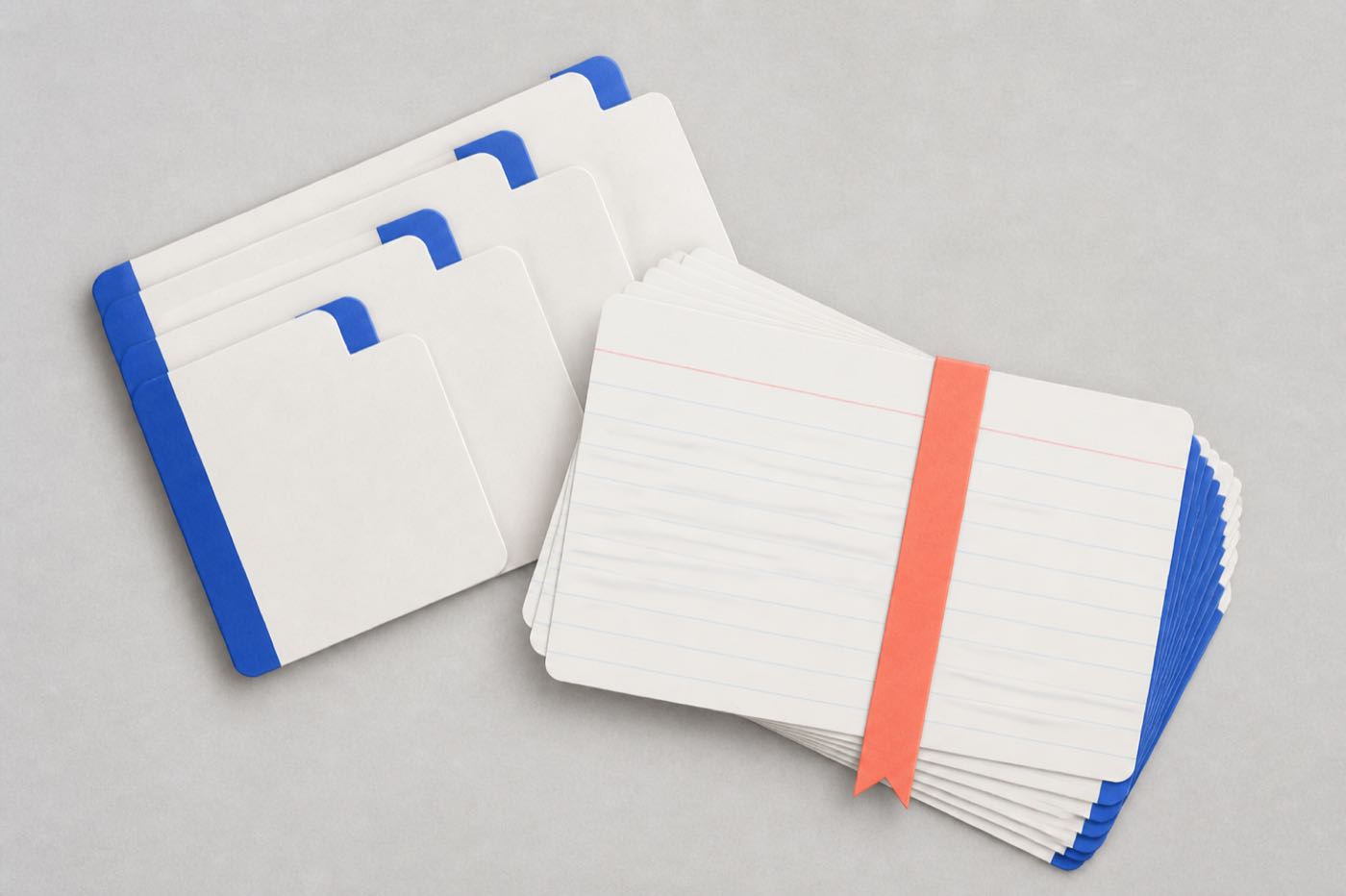 Card index dividers and a bookmarked stack of reference cards, representing a glossary of terms
